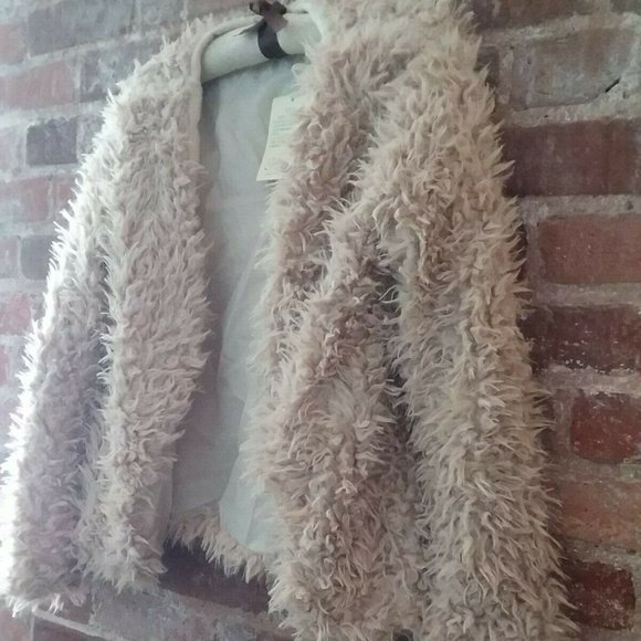 MADE IN YIFAN Cream Long Sleeve Lined Faux Fur Jacket Coat Women Juniors Size XL - Picture 12 of 13